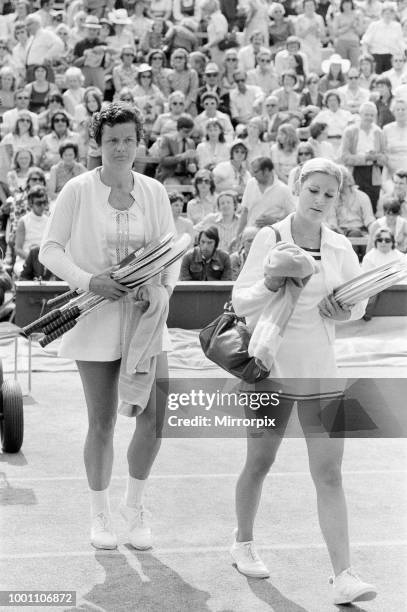 Wimbledon Tennis Championships, Ladies Quarterfinals Day, Monday 30th June 1975, our picture shows number one seed, American Chris Evert who beat...