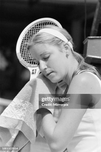 Wimbledon Tennis Championships, Ladies Quarterfinals Day, Monday 30th June 1975, our picture shows number one seed, American Chris Evert who beat...