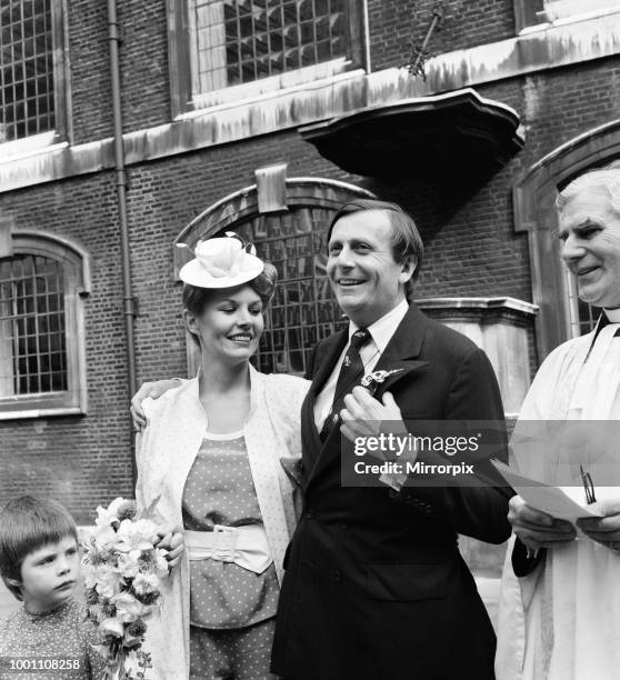 Barry Humphries and Diane Millstead after their wedding at Marylebone Registry Office, 17th June 1979.