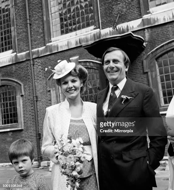 Barry Humphries and Diane Millstead after their wedding at Marylebone Registry Office, 17th June 1979.