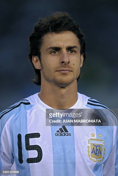 Argentina's midfielder Pablo Aimar looks on before the start of the FIFA World Cup South Africa-2010 qualifier football match against Peru at the...