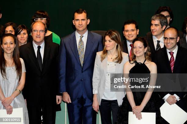 Prince Felipe of Spain and Princess Letizia of Spain deliver Caja Madrid Post Grade Grants at the Reina Sofia museum on May 21, 2010 in Madrid, Spain.