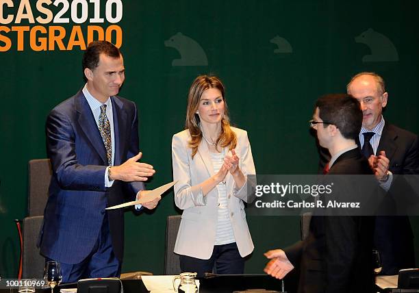 Prince Felipe of Spain and Princess Letizia of Spain deliver Caja Madrid Post Grade Grants at the Reina Sofia museum on May 21, 2010 in Madrid, Spain.