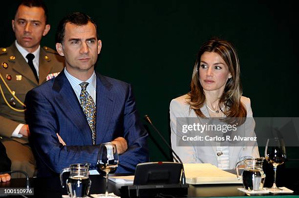 Prince Felipe of Spain and Princess Letizia of Spain deliver Caja Madrid Post Grade Grants at the Reina Sofia museum on May 21, 2010 in Madrid, Spain.