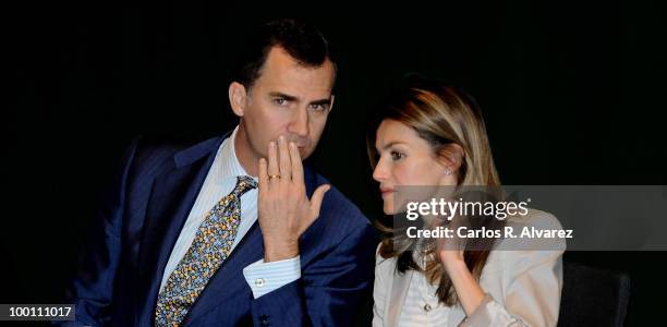 Prince Felipe of Spain and Princess Letizia of Spain deliver Caja Madrid Post Grade Grants at the Reina Sofia museum on May 21, 2010 in Madrid, Spain.