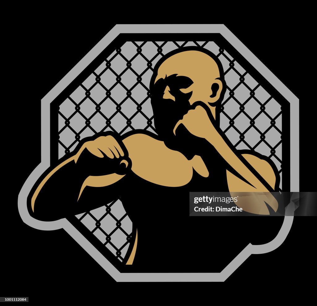 Emblem of MMA fighter in rack