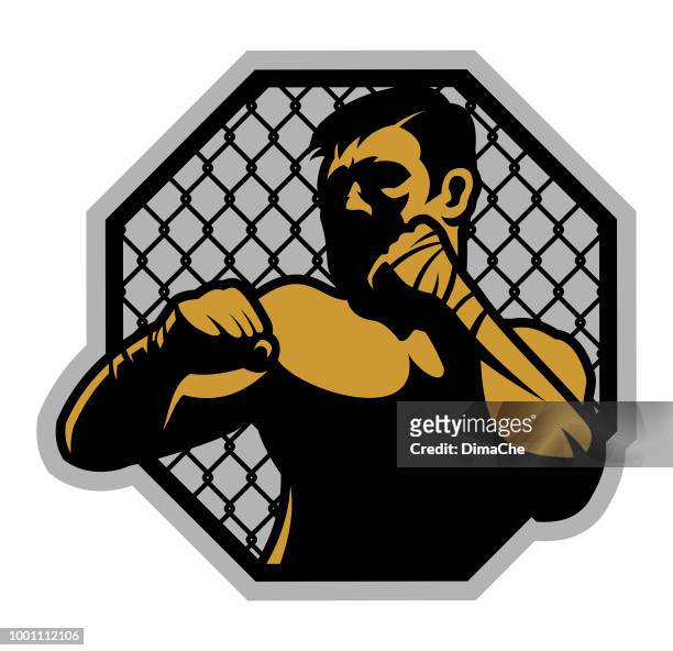 ilustraciones, imágenes clip art, dibujos animados e iconos de stock de luchador de mma en rack - mixed martial arts