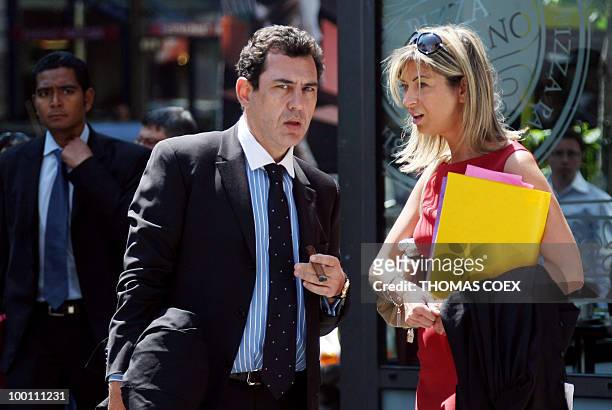 Bernard Benaïem and Caroline Wassermann , lawyers of French bank Societe Generale rogue trader Jerome Kerviel chat, on July 23, 2008 in Paris, as...