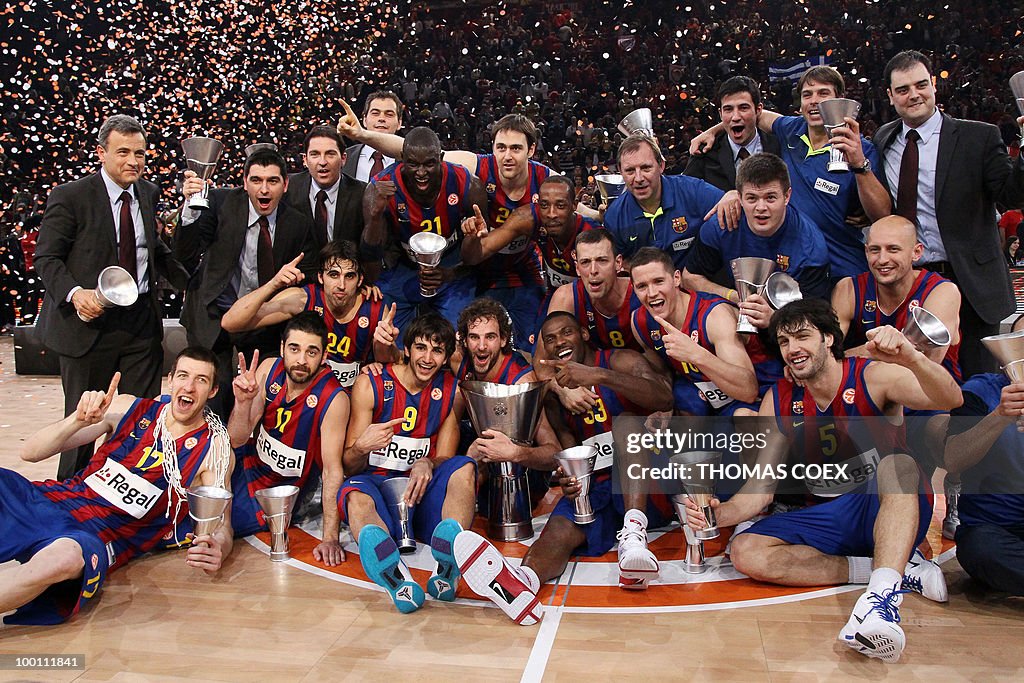 Regal Barcelona's players celebrate with