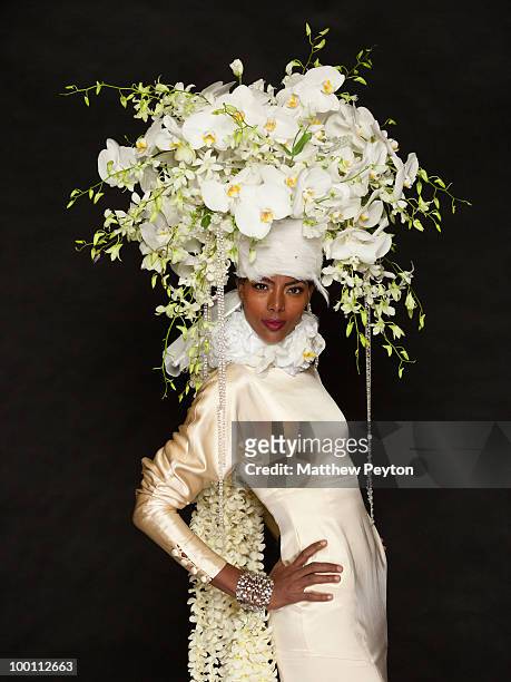 Model poses for the studio photo session at the 9th Annual "Tulips & Pansies: A Headdress Affair" at Gotham Hall on May 20, 2010 in New York City.