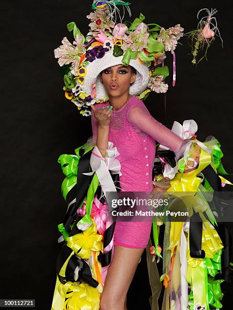 Model poses for the studio photo session at the 9th Annual "Tulips & Pansies: A Headdress Affair" at Gotham Hall on May 20, 2010 in New York City.