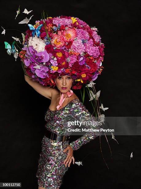 Model poses for the studio photo session at the 9th Annual "Tulips & Pansies: A Headdress Affair" at Gotham Hall on May 20, 2010 in New York City.