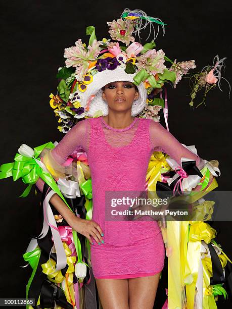 Model poses for the studio photo session at the 9th Annual "Tulips & Pansies: A Headdress Affair" at Gotham Hall on May 20, 2010 in New York City.