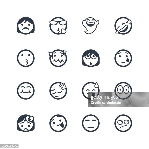 cute line art emoticons set - sweating face stock illustrations