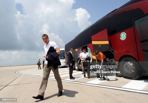 Lukas Podolski of Germany is pictured at the departure at the airport on May 21, 2010 in Palermo, Italy.