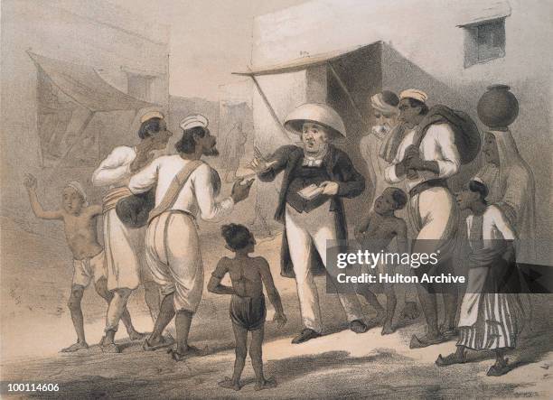 German protestant missionary at work in India, circa 1860. Lithograph by G. McCulloch from a drawing by Captain G.F. Atkinson.