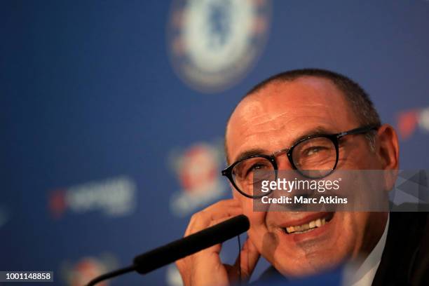 Chelsea Unveil New Head Coach Maurizio Sarri at Stamford Bridge on July 18, 2018 in London, England.
