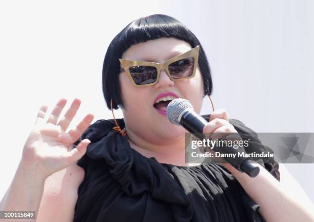 Singer Beth Ditto is seen singing on the beach during the 63rd Cannes Film Festival on May 21, 2010 in Cannes, France.