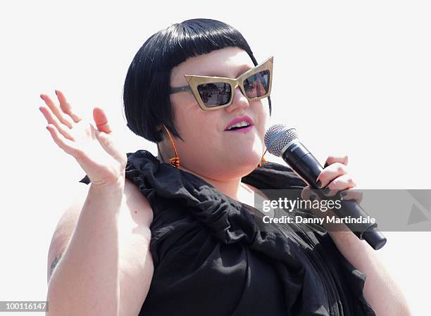 Singer Beth Ditto is seen singing on the beach during the 63rd Cannes Film Festival on May 21, 2010 in Cannes, France.