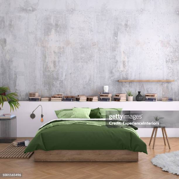 large bedroom interior with blank wall - loft stock pictures, royalty-free photos & images