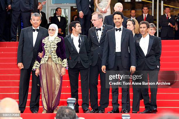 Roschdy Zem, Chafia Boudraa, Jamel Debbouze, guest, Sami Boajila and Rachid Bouchareb attend the 'Outside the Law' Premiere at the Palais des...