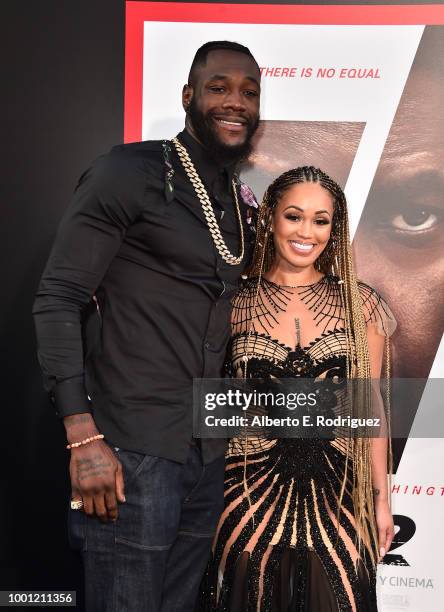 Deontay Wilder and Telli Swift attend the premiere of Columbia Pictures' "Equalizer 2" at the TCL Chinese Theatre on July 17, 2018 in Hollywood,...