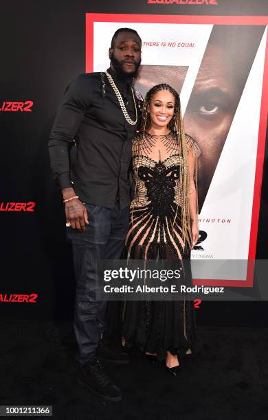 Deontay Wilder and Telli Swift attend the premiere of Columbia Pictures' "Equalizer 2" at the TCL Chinese Theatre on July 17, 2018 in Hollywood,...