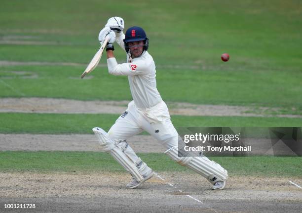 Rory Burns of England Lions bats during Day Three of the Tour Match between England Lions and India A at New Road on July 18, 2018 in Worcester,...