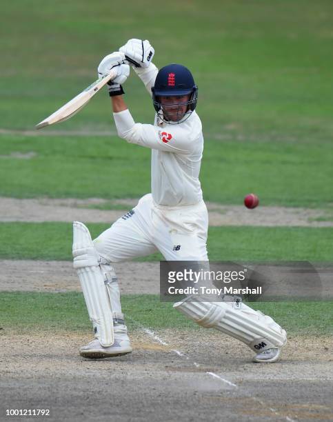 Rory Burns of England Lions bats during Day Three of the Tour Match between England Lions and India A at New Road on July 18, 2018 in Worcester,...