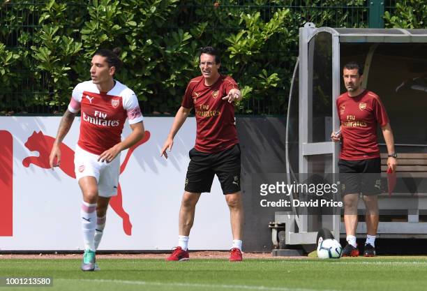 Arsenal Head Coach Unai Emery during the match between Arsenal XI and Crawley Town XI at London Colney on July 18, 2018 in St Albans, England.