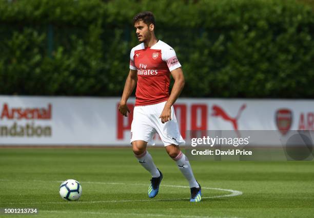 Konstantinos Mavropanos of Arsenal during the match between Arsenal XI and Crawley Town XI at London Colney on July 18, 2018 in St Albans, England.