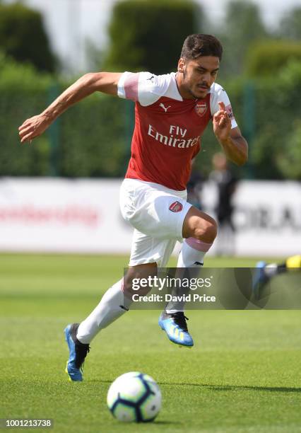 Konstantinos Mavropanos of Arsenal during the match between Arsenal XI and Crawley Town XI at London Colney on July 18, 2018 in St Albans, England.