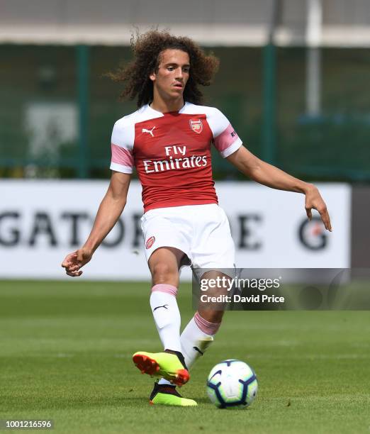 Matteo Guendouzi of Arsenal during the match between Arsenal XI and Crawley Town XI at London Colney on July 18, 2018 in St Albans, England.