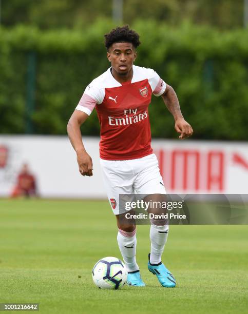 Reiss Nelson of Arsenal during the match between Arsenal XI and Crawley Town XI at London Colney on July 18, 2018 in St Albans, England.