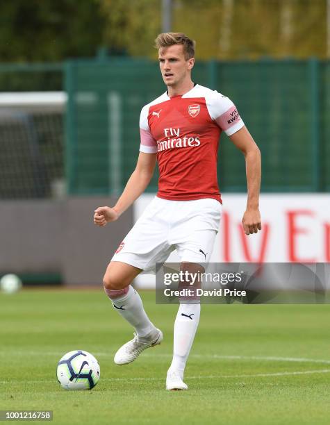 Rob Holding of Arsenal during the match between Arsenal XI and Crawley Town XI at London Colney on July 18, 2018 in St Albans, England.