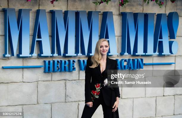 Amanda Seyfried attend the UK Premiere of "Mamma Mia! Here We Go Again" at Eventim Apollo on July 16, 2018 in London, England.