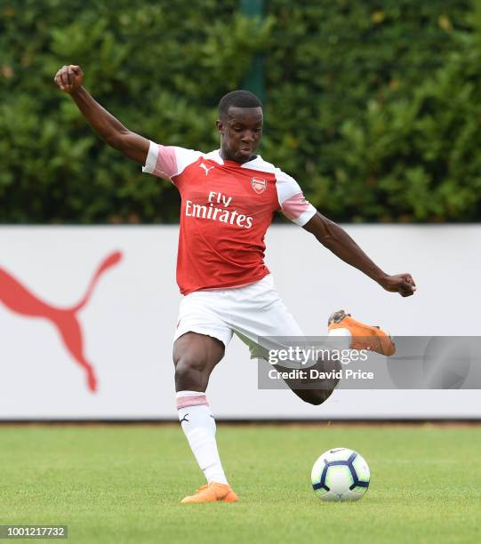 Eddie Nketiah of Arsenal during the match between Arsenal XI and Crawley Town XI at London Colney on July 18, 2018 in St Albans, England.