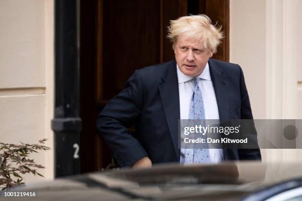 Boris Johnson leaves his grace-and-favour residence in Carlton Gardens near Buckingham Palace on July 18, 2018 in London, England. The Former Foreign...