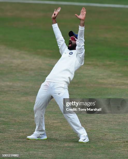 Karun Nair of India A appeals during Day Three of the Tour Match between England Lions and India A at New Road on July 18, 2018 in Worcester, England.