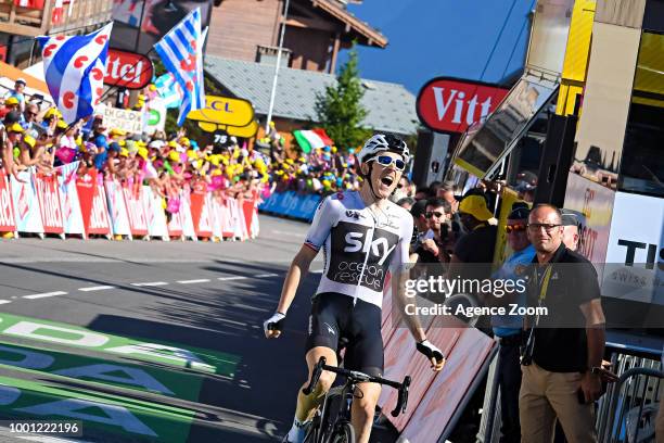 Geraint Thomas of team SKY takes 1st place and win the yellow jersey during the stage 11 of the Tour de France 2018 on July 18, 2018 in Albertville,...