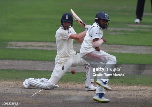 Chris Woakes of England Lions bats during Day Three of the Tour Match between England Lions and India A at New Road on July 18, 2018 in Worcester,...