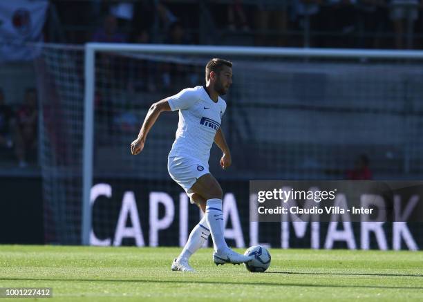 Stefan de Vrij of FC Internazionale controls the ball during the pre-season friendly match between FC Sion and FC Internazionale at Estadio...