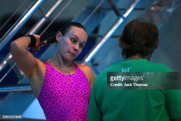 Robyn Birch looks on during British Diving Media Access on July 18, 2018 in London, England.