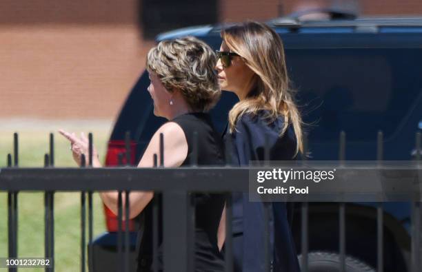 First Lady Melania Trump arrives at Joint Airforce Base Andrews to pay her respects to the family of fallen United States Secret Service Special...