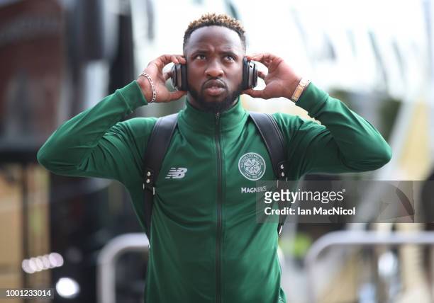 Moussa Dembele of Celtic is seen prior to the UEFA Champions League Qualifier between Celtic and Alashkert FC at Celtic Park on July 18, 2018 in...