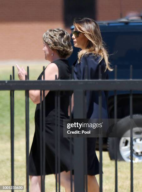 First Lady Melania Trump arrives to pay her respects to the family of fallen United States Secret Service Special Agent Nole Edward Remagen who...