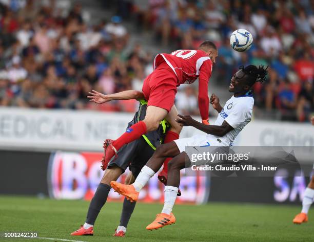 Anthony Maisonnial of Sion and Yann Karamoh of FC Internazionale compete for the ball during the pre-season frineldy match between FC Sion and FC...