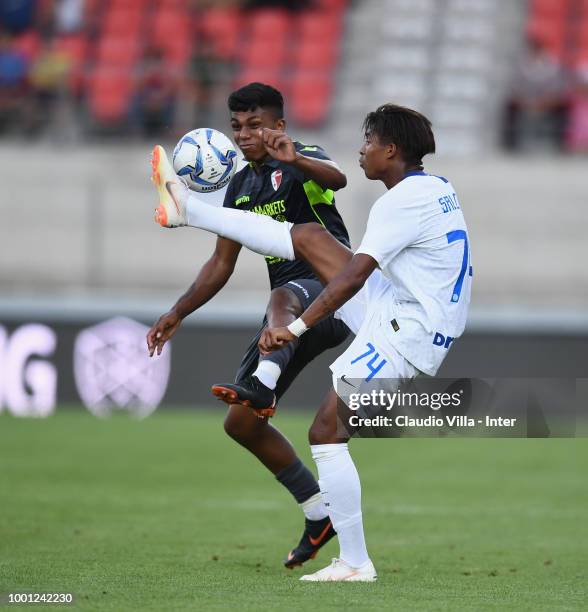 Eddie Salcedo of FC Internazionale in action during the pre-season frineldy match between FC Sion and FC Internazionale at Estadio Tourbillon on July...