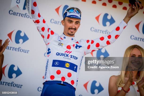 Julian Alaphilippe of team QUICK-STEP with the diot jersey during the stage 11 of the Tour de France 2018 on July 18, 2018 in Albertville, France.