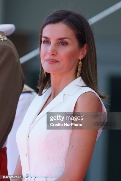 Queen Letizia of Spain attends the delivery of Royal offices of employment at the Central Academy of Defense on July 18, 2018 in Madrid, Spain.